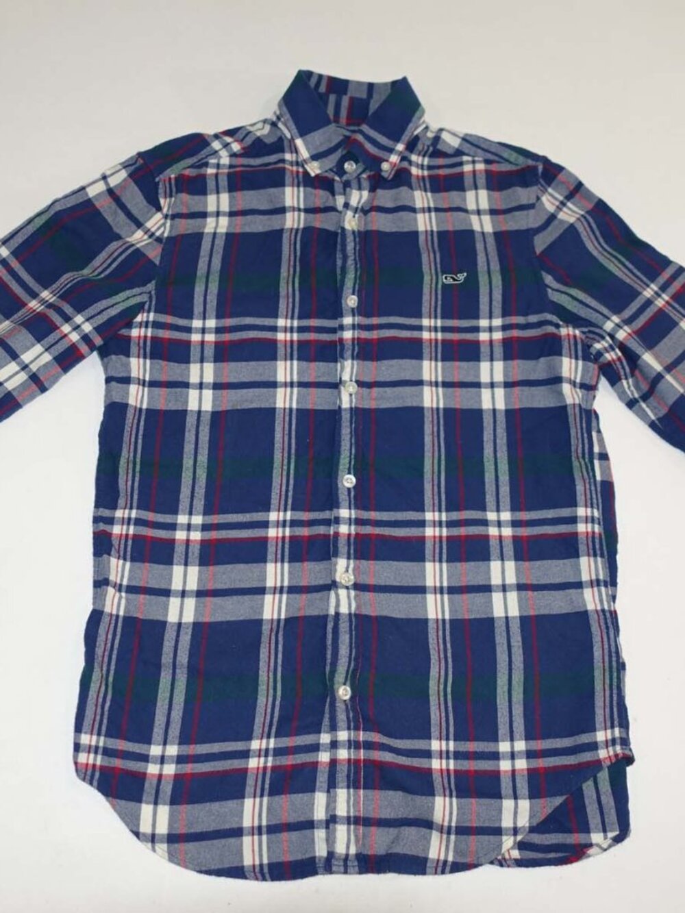 Vineyard Vines Men's Whale Flannel Shirt Size XS Long Sleeves Navy Blue Plaid